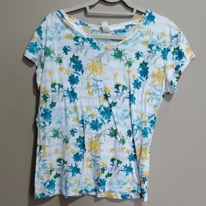 McKinley Floral Print Women's Top - White, Blue, Yellow Size Large